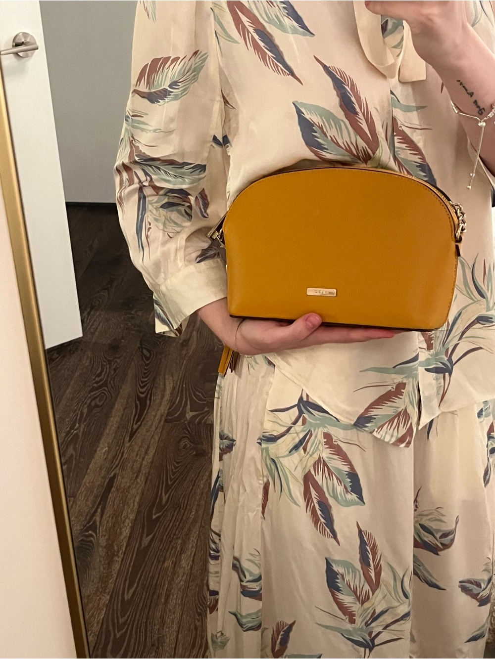 Mustard Faux Leather Dome Crossbody Purse